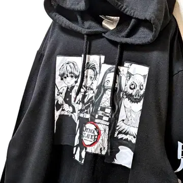 데몬 슬레이어 귀멸의 칼날 빅 로고 후드 맨투맨 블랙 XL 구제 의류