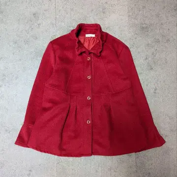 케이프 코트 울 혼방 핑크 레드 달 태양 빈티지 버튼 한국 레트로