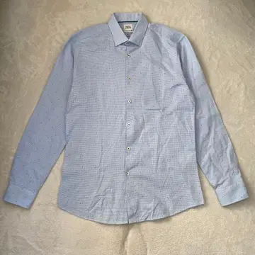 ZARA 자라 와이셔츠 슬림핏 도트 무늬 비즈니스 라이트 블루 L