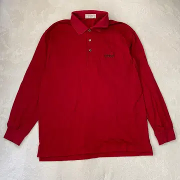 아다바트 피케 셔츠 긴팔 코튼 로고 자수 백 프린트 도크 레드