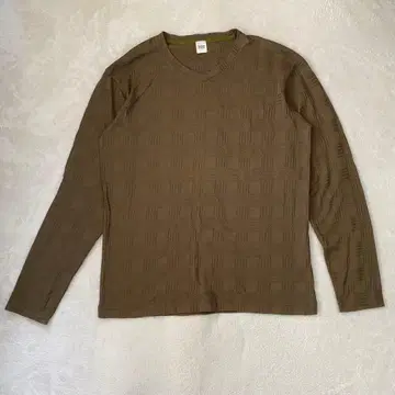 다케오 키쿠치 티셔츠 긴팔 V넥 체크 무늬 올리브 카키 L