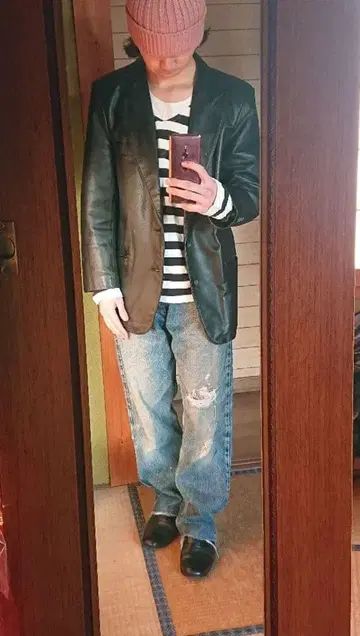 [착용컷 있음] 90s 가죽 테일러드 자켓