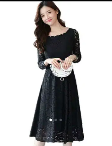 블랙 레이스 긴팔 원피스