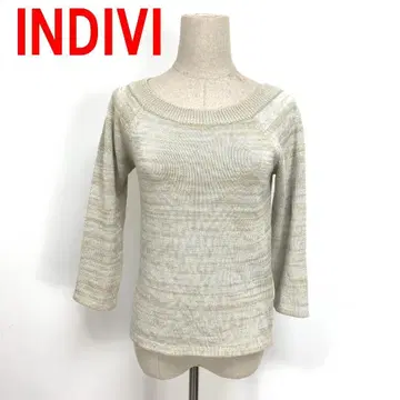 A6944 인디비 7부 소매 니트 면 아크릴 라메사 베이지 38