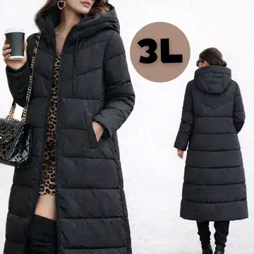 3L 롱 충전솜 코트 후드 부착 | 방한 체형 커버 빅 사이즈 블랙 한국