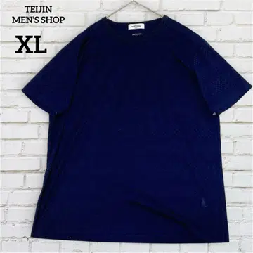 테이진 남성용샵 자카드 T셔츠 깅엄 체크 네이비 [ LL ]