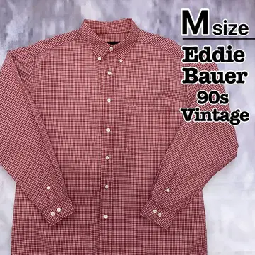 90s Eddie Bauer 버튼 다운 셔츠 M 긴팔 레드 체크 무늬
