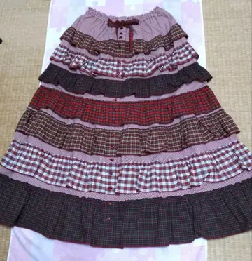 핑크하우스 타탄 체크 패치워크 스커트