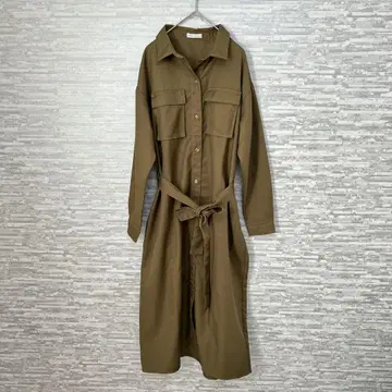 노스탤지어 셔츠 원피스 롱 카키 M 긴팔 트렌치 겉옷