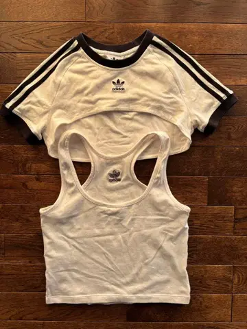 adidas 크롭T셔츠 & 탱크탑 세트 M 화이트/블랙