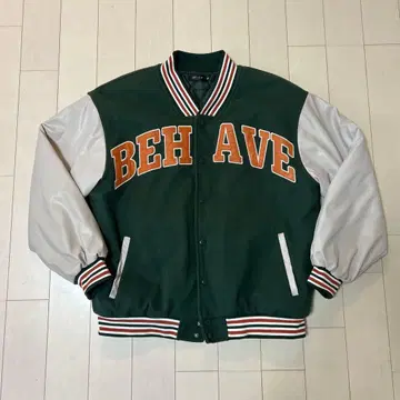 BEHAVE 바시티 자켓 다크 그린