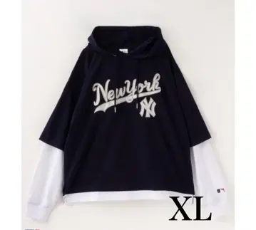 새상품 MLB 페이크 레이어드 후드티 남성용 네이비 XL 양키스