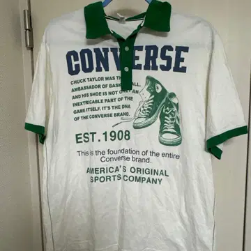 CONVERSE 피케 셔츠 LL 화이트/그린