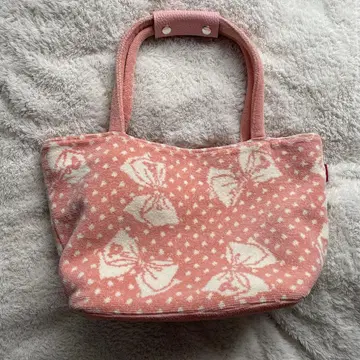 핑크하우스 셔닐 직조 리본 무늬 토트백