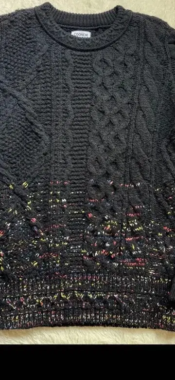 COOHEM 케이블 니트 뜨개질 아란 블랙 M