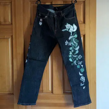 일본풍 패턴 KON JAKU 자수 스트레이트 데님 30