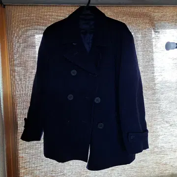 네이비 울 더블 브레스트 피 코트