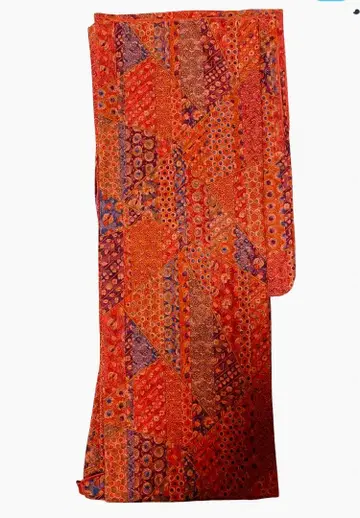 세탁 가능한 코몬 이중 기모노 오렌지 계열 기하학 패턴