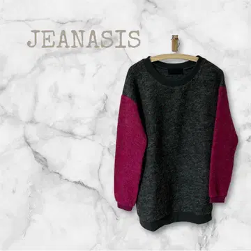 지나시스 울 혼방 크루넥 스웨터 그레이/핑크