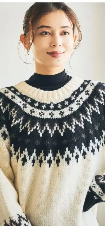 studio CLIP 5게이지 더블 프론트 페어아일 니트 가디건