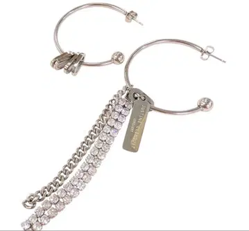 JUSTINE CLENQUET 실버 후프 귀걸이 크리스탈 스톤 체인