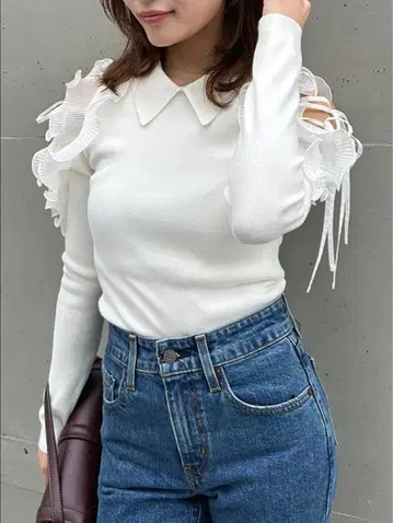 SNIDEL 플리츠 프릴 니트 풀오버