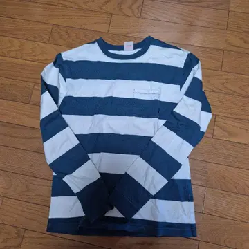 CALEE 블루 화이트 스트라이프 긴팔 티셔츠