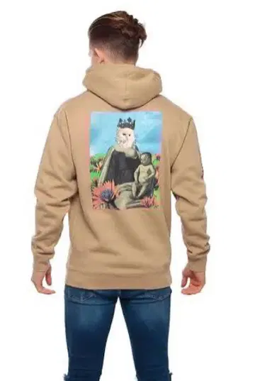 립앤딥 베이지 후드 부착 후드티