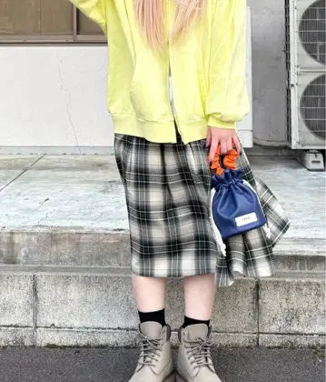 차오패닉 체크 플리츠 스커트