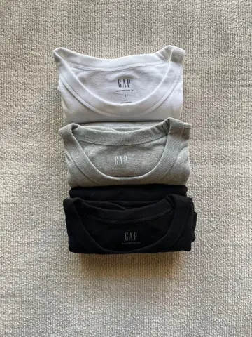 GAP 헤비웨이트 크롭 T셔츠 L 3장 세트 화이트 블랙 그레이
