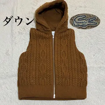 LACOSTE 다운 베스트 케이블 니트 자수 로고 브라운 갈색