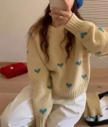 IRADOWL 하트 무늬 니트탑