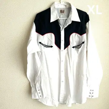 ELY CATTLEMAN 긴팔 셔츠 XL 남성용 화이트 블랙 빈티지