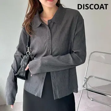 DISCOAT 카라 플리츠 프론트 오픈 풀오버 셔츠 긴팔
