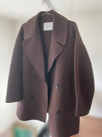 브라운 울 더블 브레스트 피코트