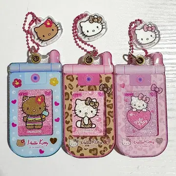 헬로키티 폴더폰 아크릴 키링 3개 세트 키티