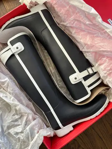 헌터 네이비 화이트 장화