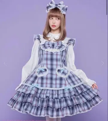 Cute Heart 오버롤 스커트 뱅글 머리띠 세트