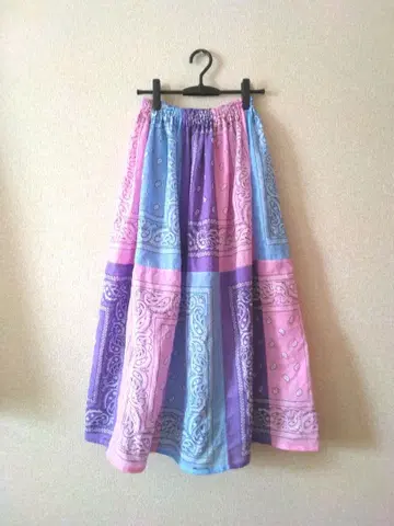 반다나 패치워크 롱 스커트 파스텔