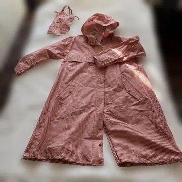 빨간색과 화이트 체크 무늬 사이클 겸용 레인코트