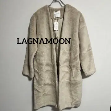 러그나무 문 베이지 인조 모피 롱 코트