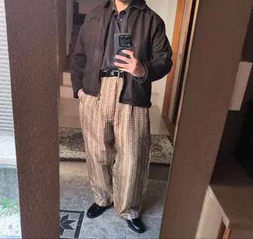 자카드 기하학 올 패턴 슬랙스 2턱 와이드 팬츠