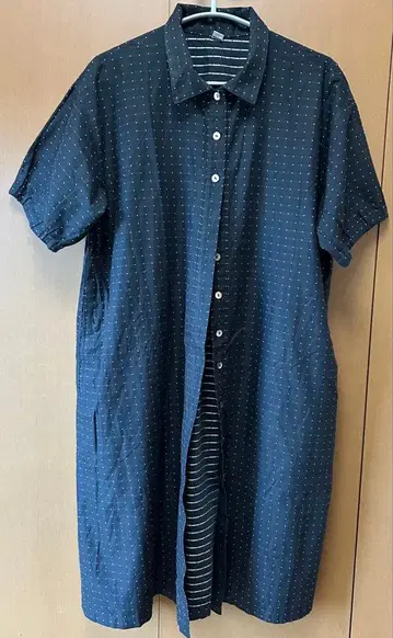 BARCO 바스코 블랙 도트 무늬 셔츠 원피스 반팔