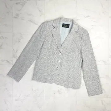 레리안 실크 혼방 보더 트위드 테일러드 자켓 그레이 13*LD428