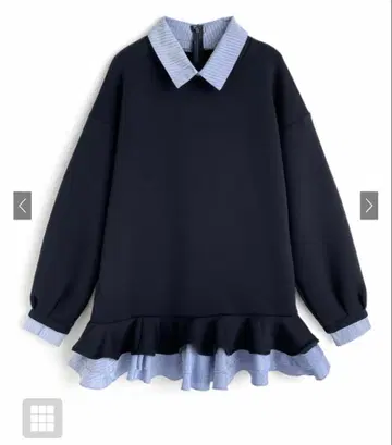 스트라이프 패턴 셔츠 레이어드 스타일 프릴 원피스 [kz708] 그레일