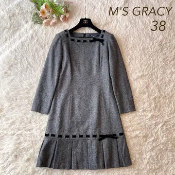 새상품급 M'S GRACY 트위드 벨로아 리본 원피스 그레이 38