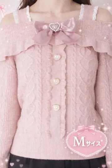 Ank Rouge 리본 포함 오프숄더 니트 핑크 M 양산형 걸리시