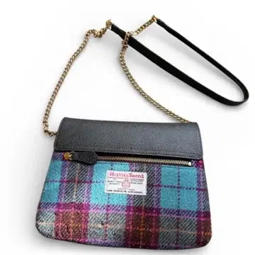 사만다 타바사 해리스 트위드 체크 터콰이즈 숄더백