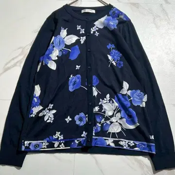 컨디션 최상 레오나르 스포츠 가디건 꽃무늬 블루 42 울 100%