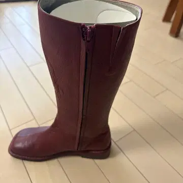 버건디 가죽 롱 부츠